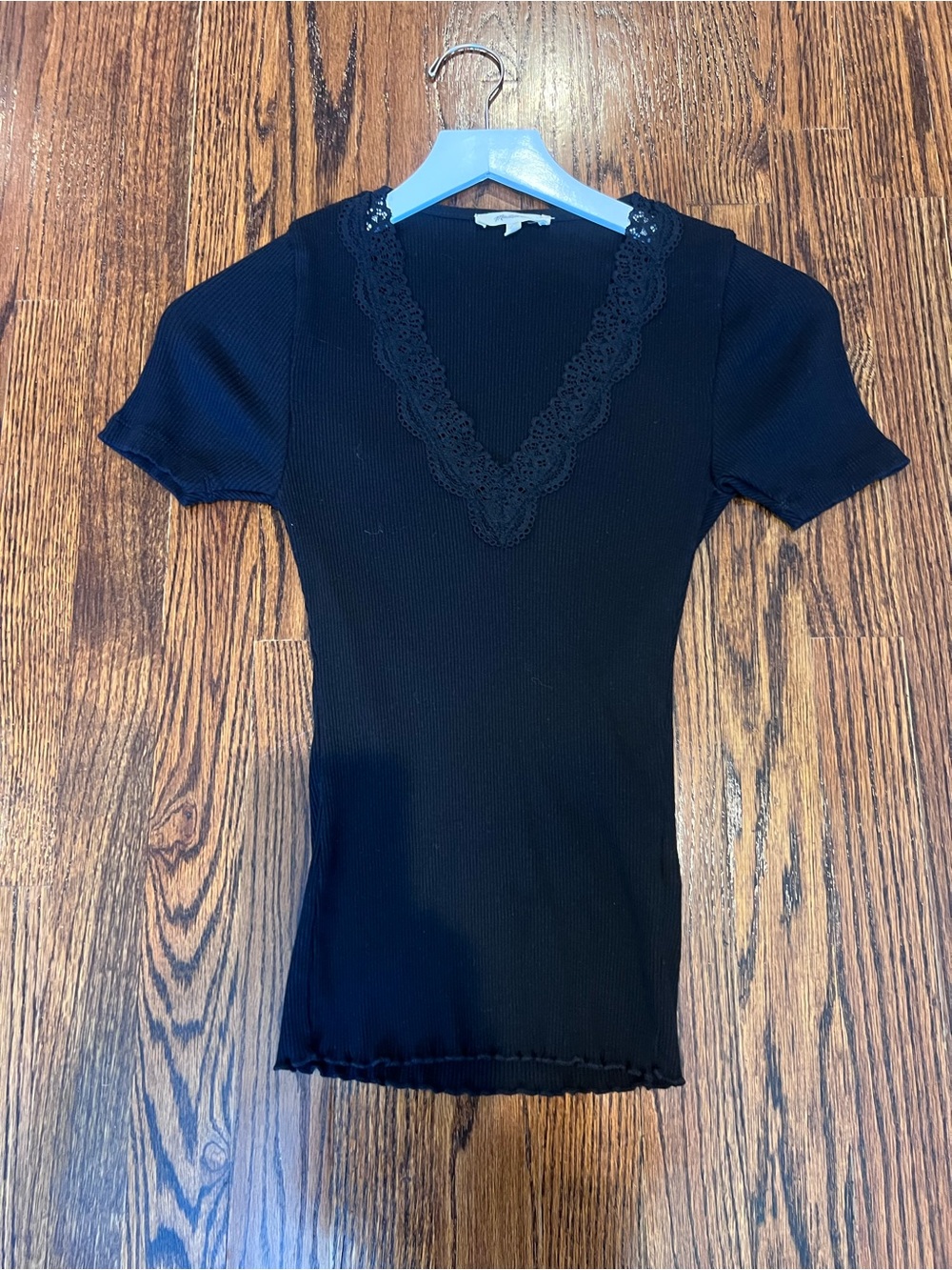 Madewell Black Lace-Trim Short Sleeve Women's Top